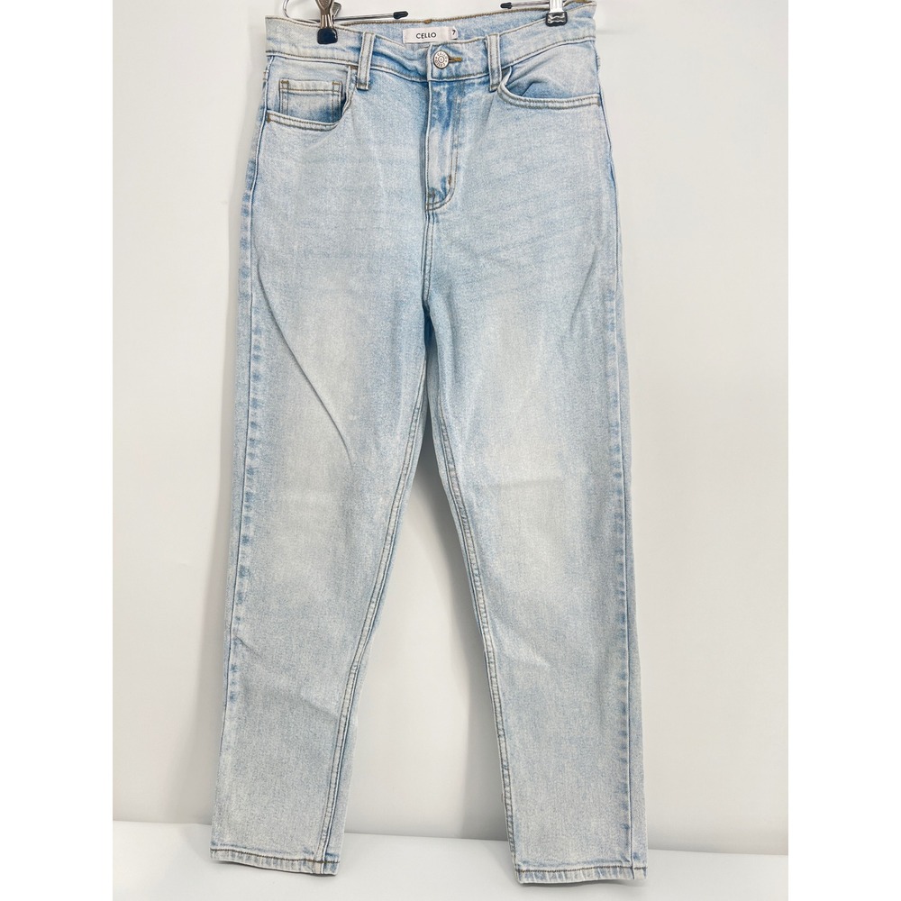 Cello Straight Leg Jeans Light Wash Blue High Rise Stretch Denim  Size 7